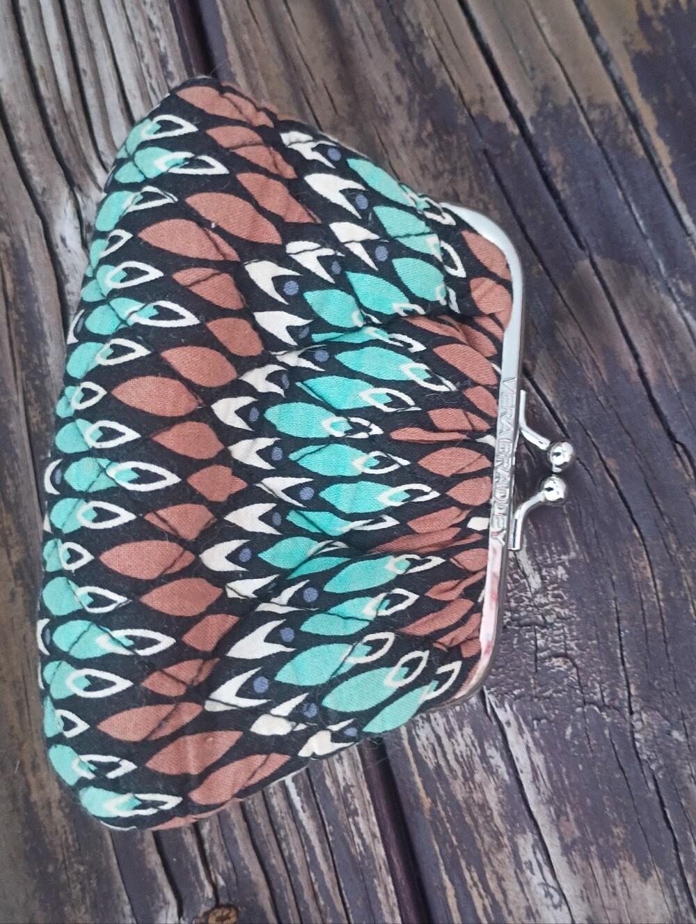 Vera Bradley Printed Mini Coin Purse — Teal, Brown & Black